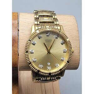 Citizen Mens Crystal Watch 2510S071190 Gold Plated 7" 36mm Dial Vintage Quartz